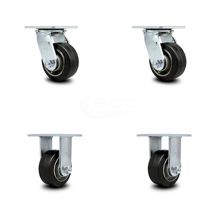 4 Inch Rubber on Aluminum Caster Set with Ball Bearings 2 Swivel 2 Rigid SCC